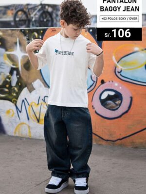 Pantalón Baggy Jean Oxido+ 2 polos boxy / over