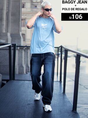 Pack: Pantalón Baggy Jean Acid Wash  + Polo regalo I