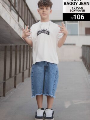 Jorts Kids Celeste+ 2 polos boxy/over
