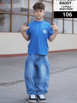 Pantalón Baggy Jean Celeste+ 2 polos boxy / over