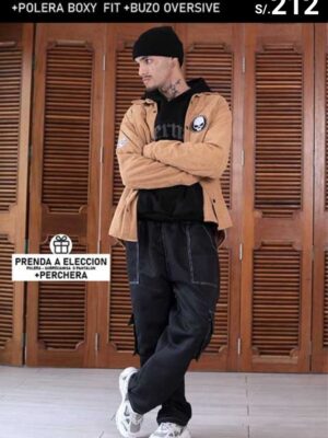 Pack: Sobrecamisa Oversize + Polera Boxy Fit + Buzo Oversize + Prenda eleccion y  Perchera de regalo
