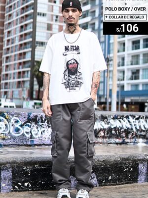 Polo Boxy Fit BL No fear+ Pantalón cargo PL+ REGALO collar / Unisex