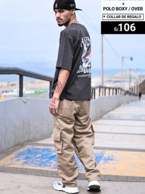 Polo Boxy Fit ac 3+ Pantalón cargo BE+ REGALO collar / Unisex