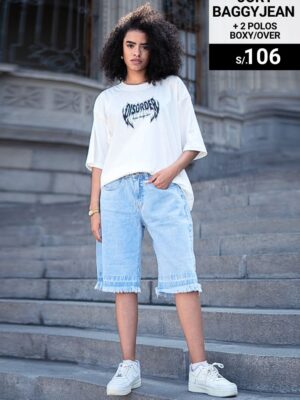 Jort Rasgado Celeste  + 2 Polos Boxy / over