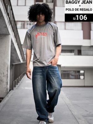Pack: Pantalón baggy jean - oxido III + Polo regalo