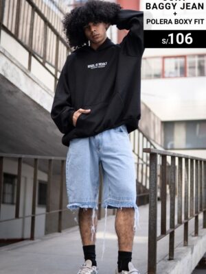Pack Jort baggy jean Celeste + Polera boxy fit