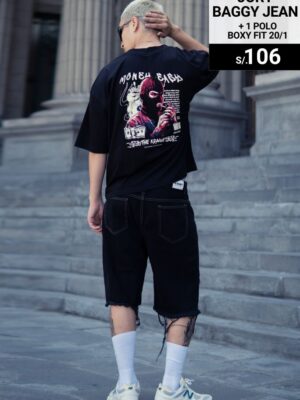 Jort Rasgado Negro  + 1 Polos Boxy FIT 20/1