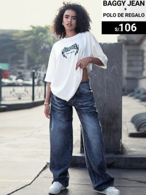 Pack: Pantalón baggy jean - Silver + Polo regalo