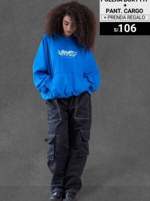 Pack: Polera boxy fit Azul  + Pantalón cargo + Prenda de regalo / Unisex