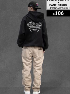 Pack: Polera boxy fit Negro  + Pantalón cargo + Prenda de regalo / Unisex